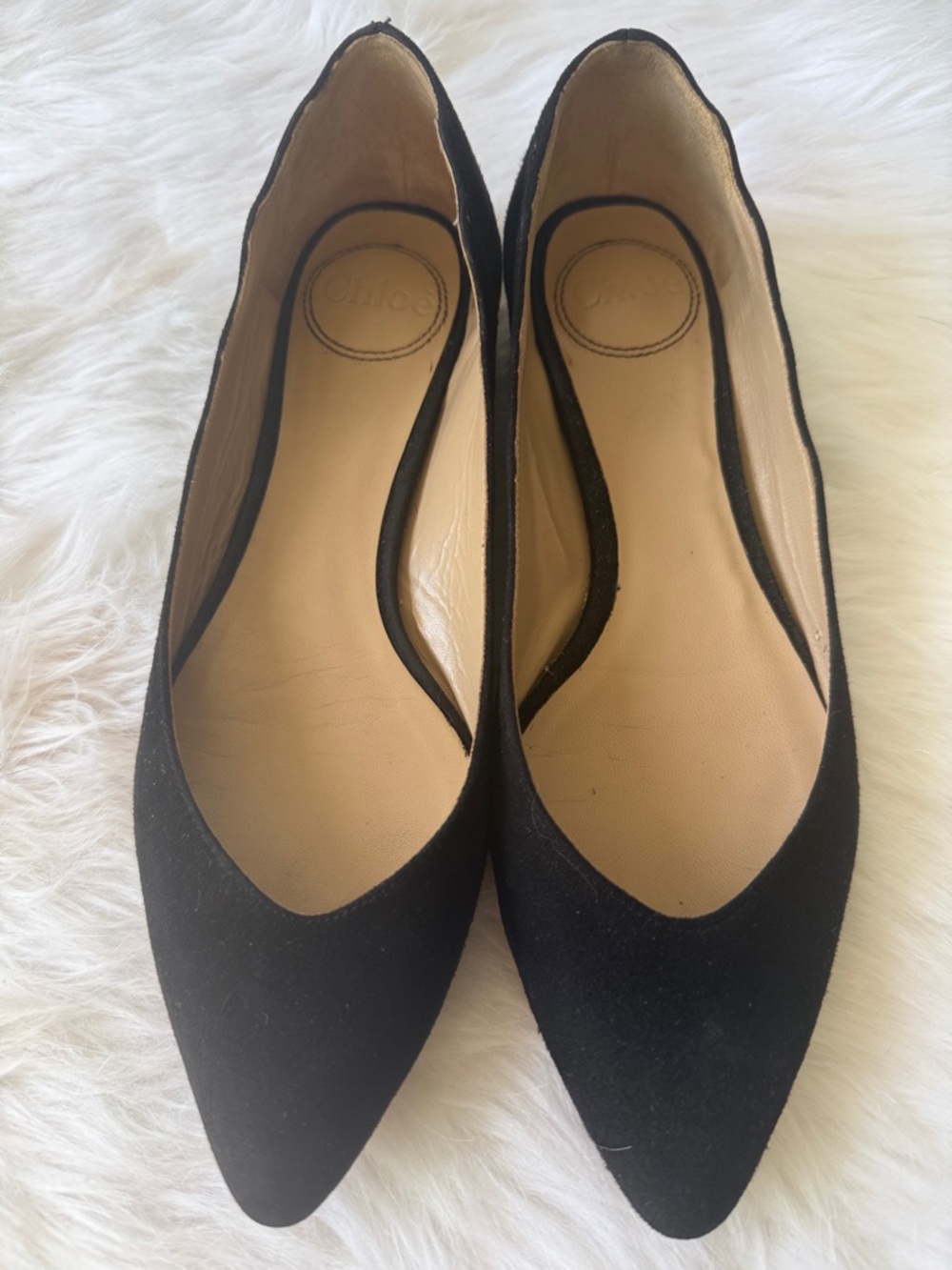 Chloe Black Pointed-Toe Suede Flats